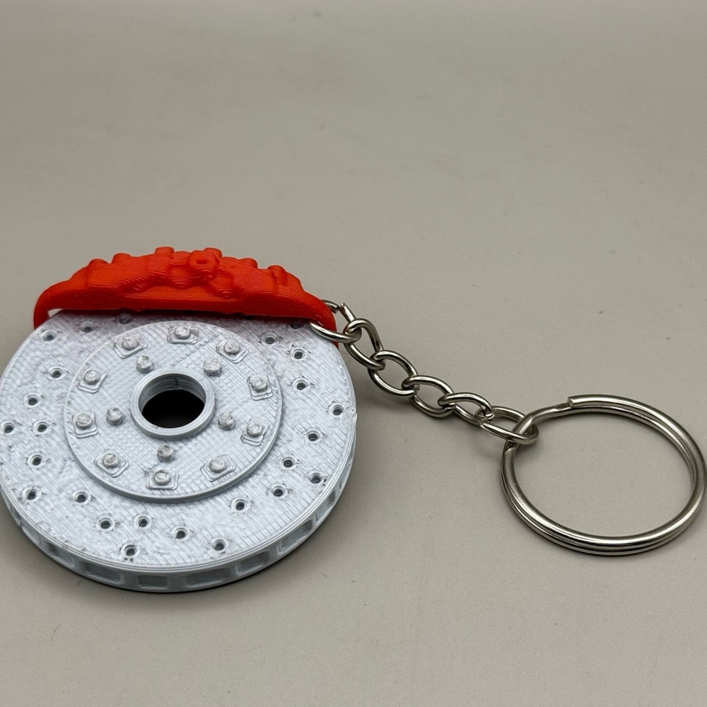 White and Red Brake Disc Keychain
